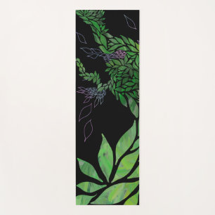 Modern textured leaves on abstract tree yoga mat
