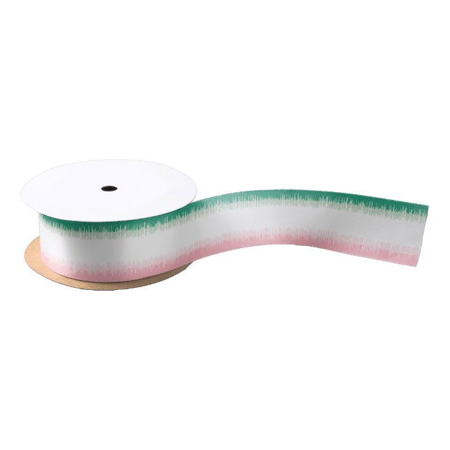 Modern textured pink green ikat stripes patten satin ribbon (Spool)