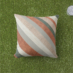 Modern Textured Stripes Of Fabric And Leather Cushion