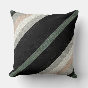 Modern Textured Stripes Of Fabric And Leather Cushion