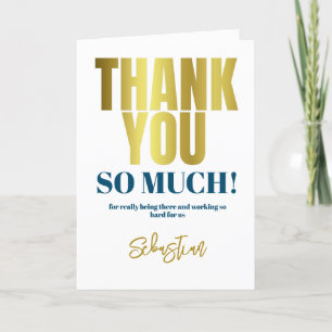 Modern Thank You Blue Gold Typography Card