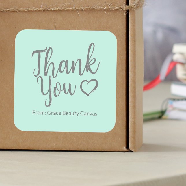 Modern thank you brush script minimal Mint Green Square Sticker (Creator Uploaded)