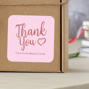 Modern thank you brush script minimal Red Pink Square Sticker