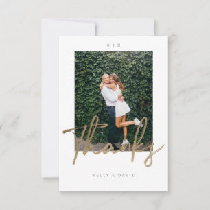 Modern Thank You Brush Script Wedding Photo Card