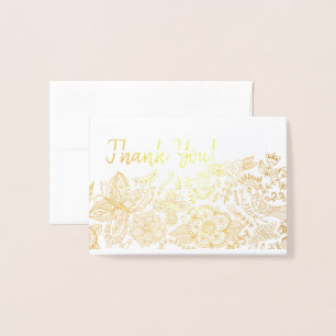 Modern Thank You! Butterfly Birds Hearts Filigree Foil Card