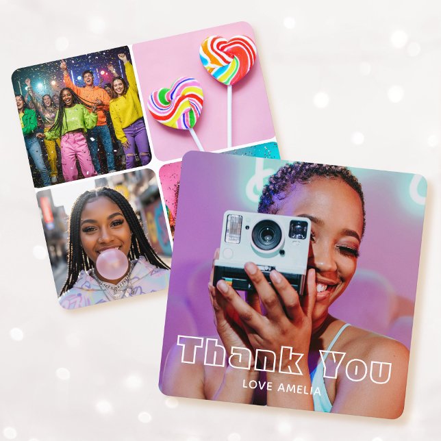 Modern Thank You Custom Photo Collage Party Card (Creator Uploaded)