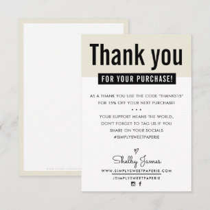 MODERN THANK YOU customer insert cute ivory Card