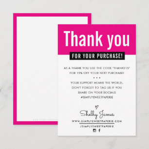 MODERN THANK YOU customer purchase insert pink Card