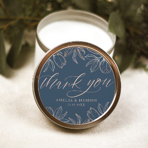Modern Thank You Dark Blue & Rose Gold Wedding Classic Round Sticker