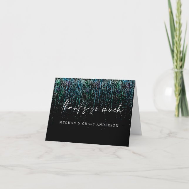 Modern Thank You Edgy Teal Glitter Card (Front)