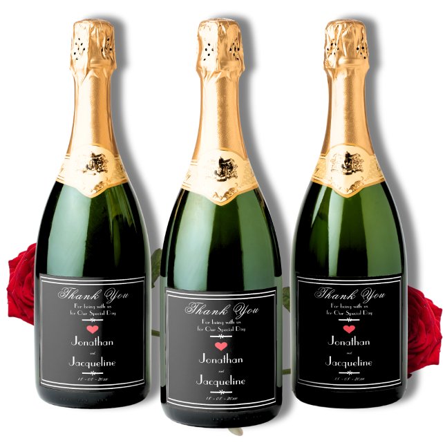 Modern Thank You Favour Script Name Wedding      Sparkling Wine Label (Modern Script Names Thank You Wedding Wine Labels.)