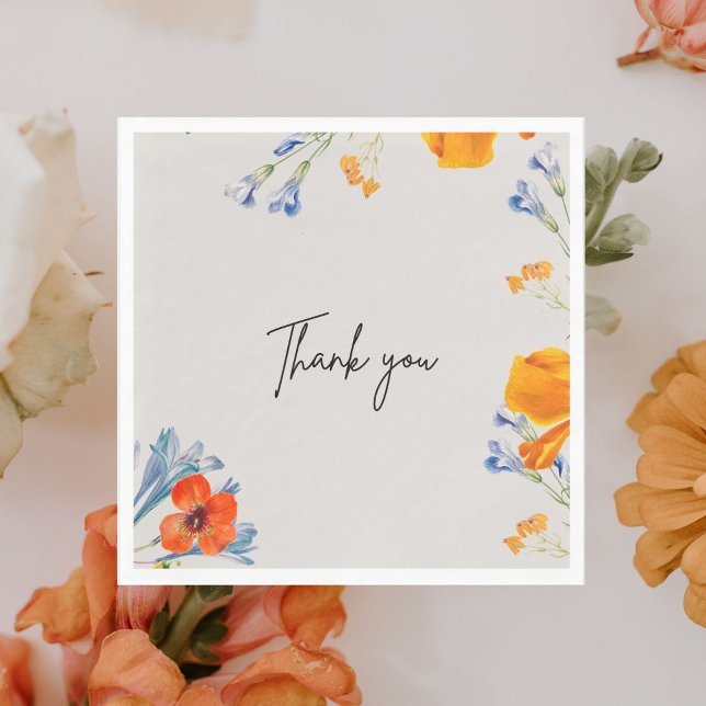  Modern Thank You Floral Nastartium Blue Botanical Napkin (Creator Uploaded)