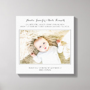 Modern Thank You For Being My Godparents Photo Canvas Print