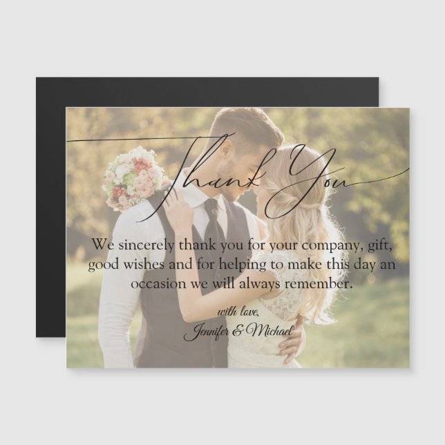 modern thank you  handwriting wedding photo magnet (Front/Back)