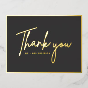 Modern Thank You Handwritten Script Wedding Foil Holiday Postcard