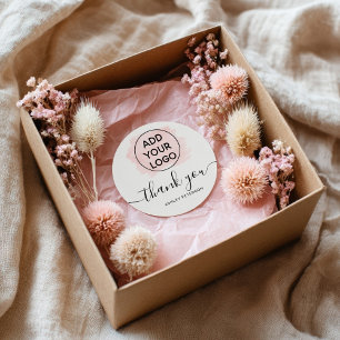 Modern Thank you logo pink brushstroke watercolor Classic Round Sticker