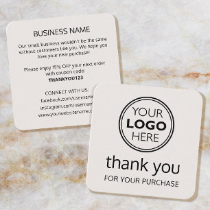 Modern Thank You Logo Small Business Off-White Square Business Card