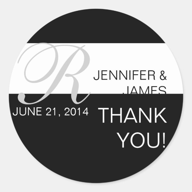 Modern Thank You Monogram Wedding Stickers (Front)
