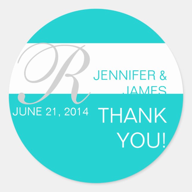 Modern Thank You Monogram Wedding Stickers (Front)