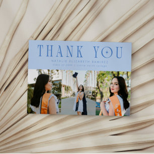 Modern Thank You Multi Photo Icy Blue Graduation Announcement
