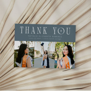 Modern Thank You Multi Photo Slate Blue Graduation Announcement