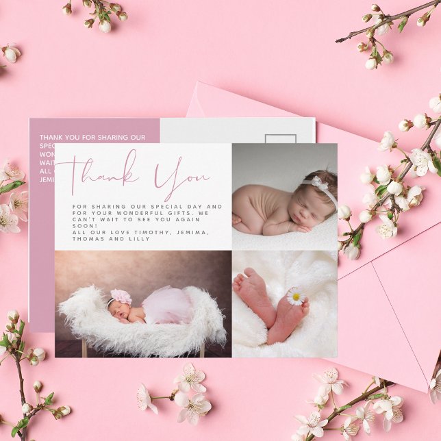 Modern Thank You Photo Card Pink Baby Shower (Creator Uploaded)