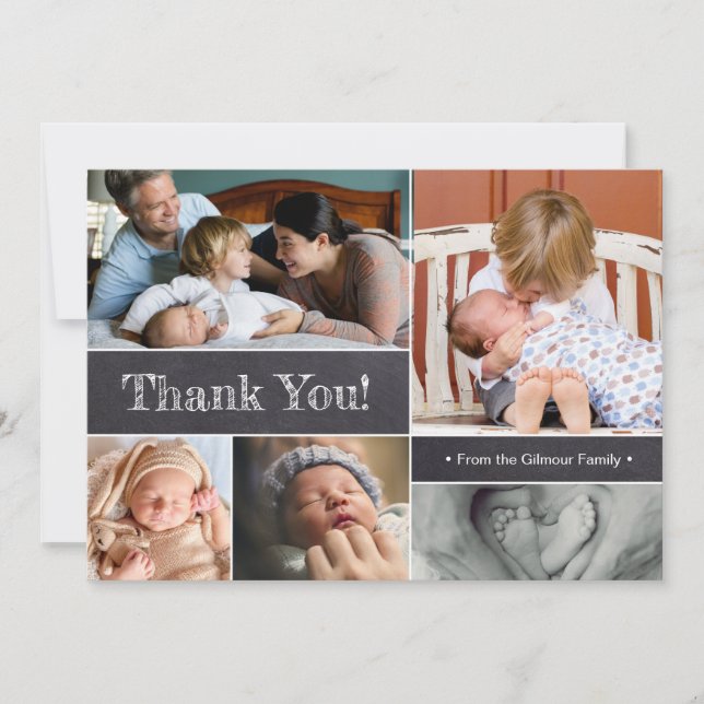 Modern Thank you photo collage new baby birth Announcement (Front)