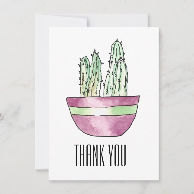 Modern Thank You Potted Cactus Flat Card (Front)
