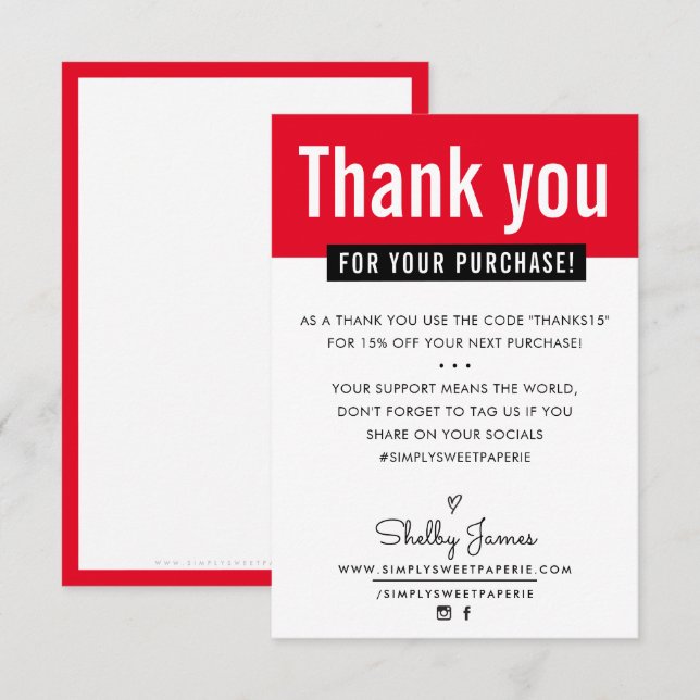 MODERN THANK YOU purchase insert bright red Card (Front/Back)