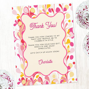 Modern Thank You Retro Abstract Pink Postcard
