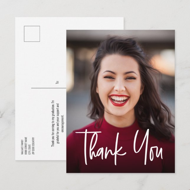 Modern Thank you School Photo Graduation Announcement Postcard (Front/Back)