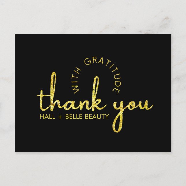 Modern Thank You Script Gold Glitter Black Custom  Postcard (Front)