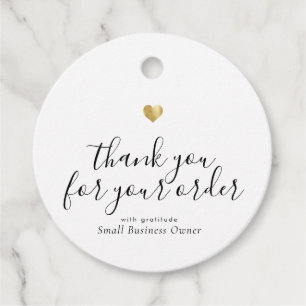 Modern Thank You Script Gold Heart Small Business Favour Tags