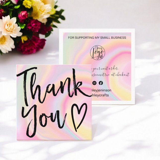 Modern thank you script order holographic square business card (Modern thank you script order holographic square business card)