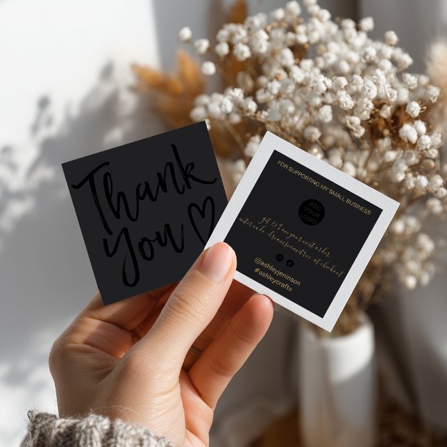 Modern thank you script order minimal black square business card (Modern thank you script order minimal black square business card)