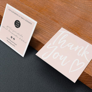 Modern thank you script order minimal blush pink square business card