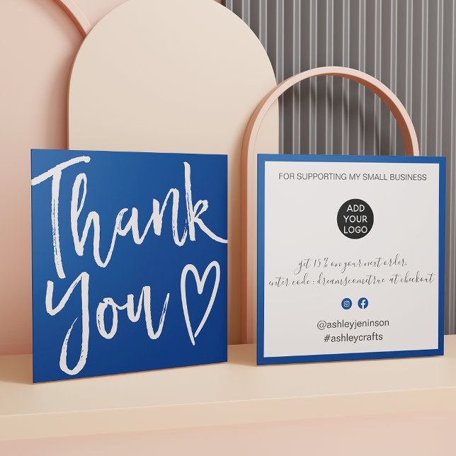 Modern thank you script order minimal  chic blue square business card (Modern thank you script order minimal chic blue square business card)