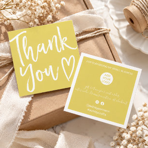Modern thank you script order minimal citrus square business card