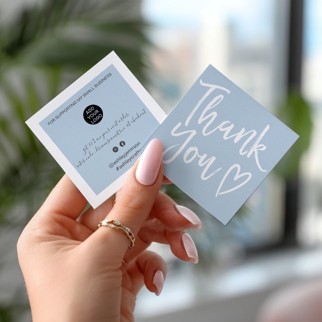 Modern thank you script order minimal dusty blue square business card (Modern thank you script order minimal dusty blue square business card)