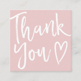 Modern thank you script order minimal pink square business card
