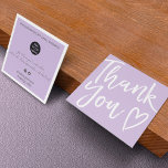 Modern thank you script order minimal purple square business card<br><div class="desc">Modern minimalist and stylish white and pastel  purple lavender business order thank you brush script font with a heart. Add your social media. With an elegant signature script font,  all the colours are editable ,  add your logo.</div>