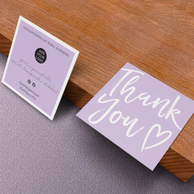 Modern thank you script order minimal purple square business card | Zazzle