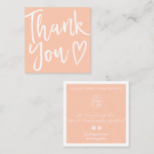 Modern thank you script order simple apricot pink square business card