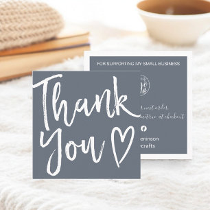 Modern thank you script order simple dusty blue square business card