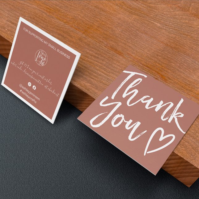 Modern thank you script order simple terracotta square business card (Creator Uploaded)