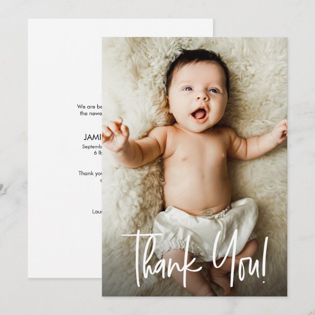 Modern Thank You Script Photo Baby Shower Card (Front/Back)