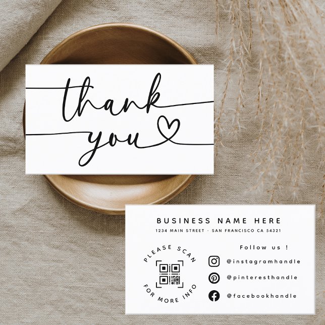 Modern Thank You Script Qr Code Business Socials Card (Creator Uploaded)