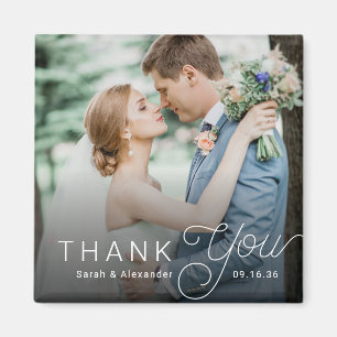 Modern Thank You Script Wedding Photo Magnet