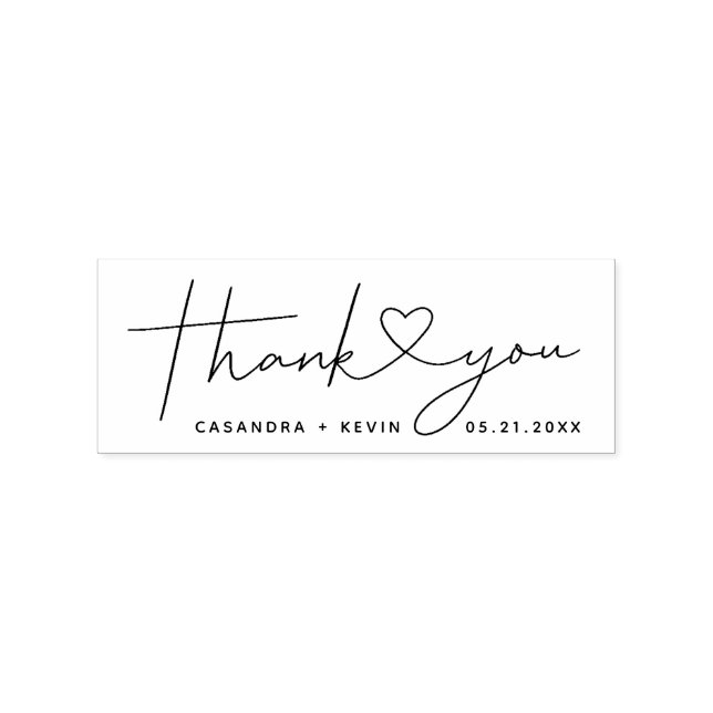 Modern Thank You Script with Heart Wedding Rubber Stamp (Imprint)