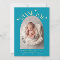 Modern Thank You Stars Aqua Blue Photo Birth